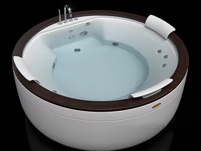 Circular Bathtub with White Body Brown Rim Faucet and Massage Jets Design 3d model