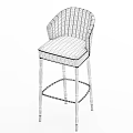 Modern Gray Bar Stool With Tufted Backrest And Metal Legs Design 3d model