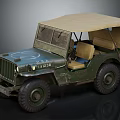 Vintage Military Jeep Olive Green With Canvas Top Star Emblem And Large Tires