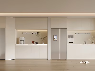 Modern Wine Cabinet with Minimalist Design Wooden Shelves and LED Lighting in Kitchen 3d model
