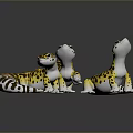 Three Yellow And Black Spotted Reptile Leopard Geckos In Different Poses 3d model