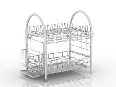 Practical Double Layer Metal Dish Drying Rack With Utensil Holder And Water Tray 3d model