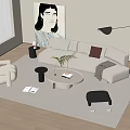 Sofa Coffee Table Combination Corner Sofa Floor Lamp 3d model