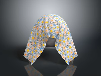 Colorful Floral Headscarf With Blue Background And Yellow Pink Daisy Patterns 3d model