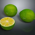 Fresh Green Limes With One Sliced Showing Juicy Inner Flesh