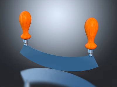 Tool With Orange Wooden Handles And Blue Metal Curved Component 3d model