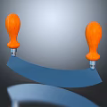 Tool With Orange Wooden Handles And Blue Metal Curved Component