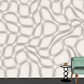 White Wavy Sofa Background Wall With Light Green Chair Small Round Table And Palm Tree