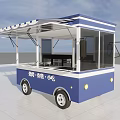 Blue And White Mobile Food Cart With Awning Transparent Windows And Wheels