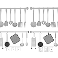 Kitchen Utensils Hanging on Rails Spoons Spatulas Graters and Pans for Organized Modern Kitchen