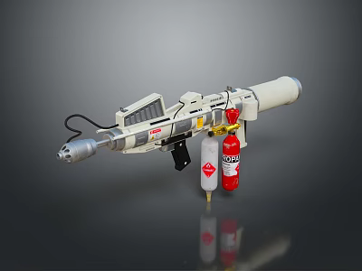 Tactical White Gray Weapon With Red Yellow Gas Cylinders Black Handle And Silver Nozzle 3d model