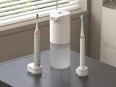 Home Daily Oral Care Electric Toothbrushes With White Automatic Dispenser On Table 3d model