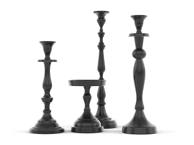 Black Decorative Candle Holders With Various Heights And Stylish Designs For Home Decor 3d model