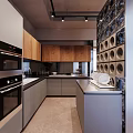 Modern Living And Dining Area Interior With Sofa Coffee Table TV Unit And Wine Rack