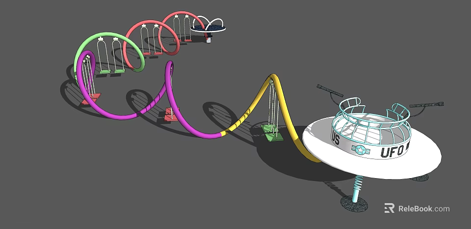 Vibrant Multicolored Outdoor Playground Equipment With Curved Slides Swings And Circular Play Structures 3d model 