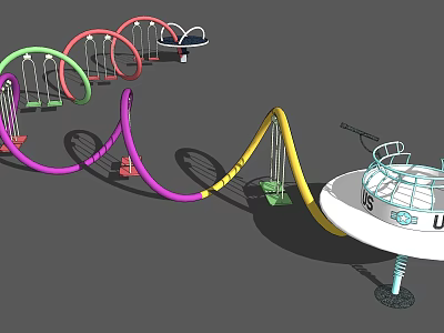 Vibrant Multicolored Outdoor Playground Equipment With Curved Slides Swings And Circular Play Structures 3d model