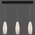 Three Modern White Striped Pendant Lights Hanging Over Dining Table 3d model