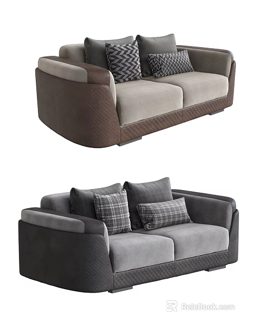 Modern Stylish Double Sofa With Plaid Pillows And Comfortable Upholstered Design 3d model