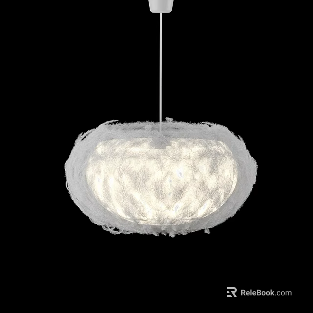 White Knitted Pendant Light with Soft Illumination Modern Round Woven Fiber Design 3d model 
