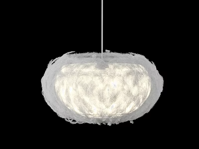 White Knitted Pendant Light with Soft Illumination Modern Round Woven Fiber Design 3d model