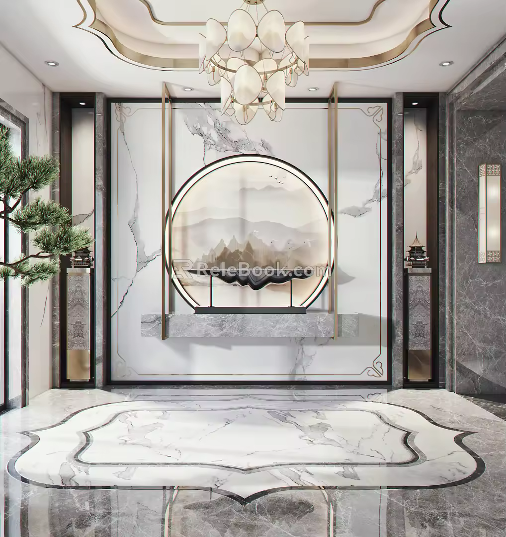 New Chinese-style foyer 3d model