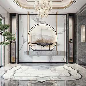 New Chinese-style foyer 3d model