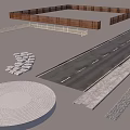 Road Facilities Including Pavement Guardrails Circular Structure And Stone Blocks 3d model