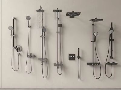 Modern Shower Systems Featuring Various Handheld Fixed And Overhead Mounted Designs 3d model