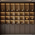 Modern Chinese Wine Cabinet With Layered Shelves LED Lighting And Decorative Ornaments