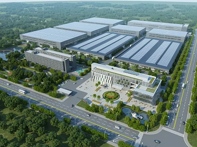 Large Industrial Factory Complex With Multiple Buildings Green Landscaping And Roads 3d model