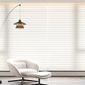 Modern Minimalist Interior With White Venetian Blinds Comfortable Armchair And Floor Lamp