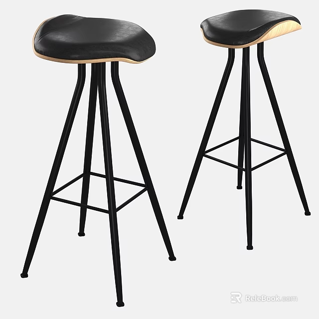 Modern Minimalist Bar Stools With Black Leather Seat And Metal Frame 3d model 