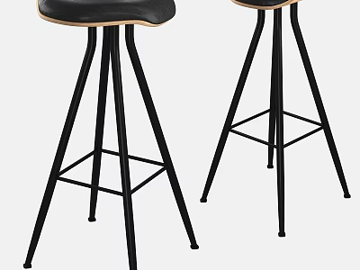 Modern Minimalist Bar Stools With Black Leather Seat And Metal Frame 3d model