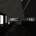 Modern Coffee Shop Interior With Black Bar Counter And High Stool Seating Design