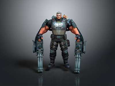 A Man In Tactical Combat Armor Holding Large Guns And Military Gear 3d model