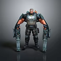 A Man In Tactical Combat Armor Holding Large Guns And Military Gear