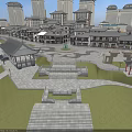 Ancient Architecture Complex Surrounded By Modern Buildings With Square Green Spaces And Pavilion 3d model