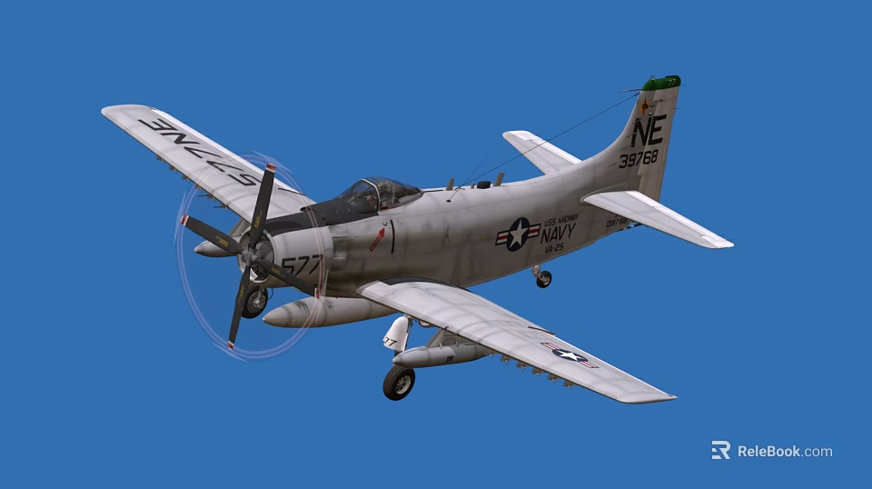 U.S. Navy Propeller Fighter Jet 527 With Straight Wings In Blue Sky 3d model 