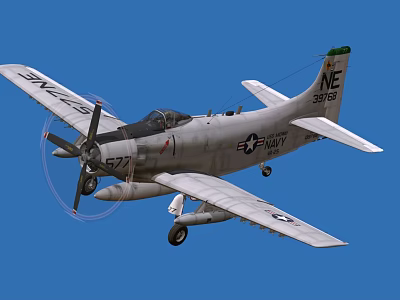 U.S. Navy Propeller Fighter Jet 527 With Straight Wings In Blue Sky 3d model
