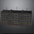 Multi Floor Apartment Building With Windows Balconies Red Door Yellow Trim And Antennas