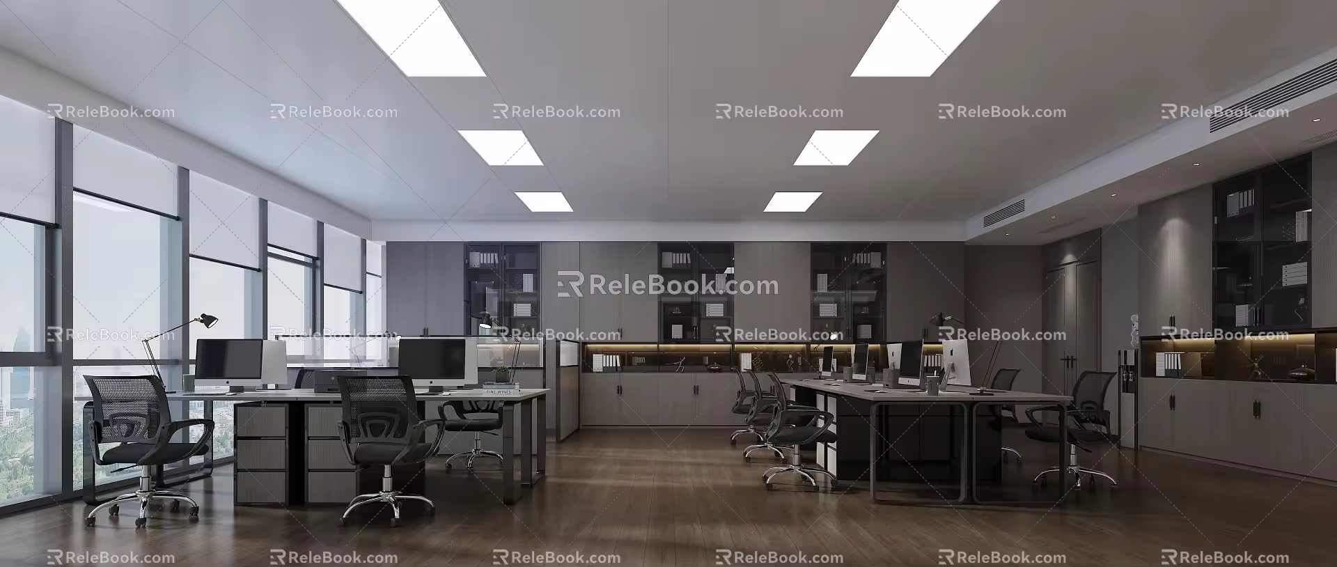 Public office area office desk and chair combination data cabinet roller shutter 3d model