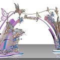 Elegant Decorative Butterfly Arch With Golden Butterflies Purple Blue Flowers And Intricate Floral Details