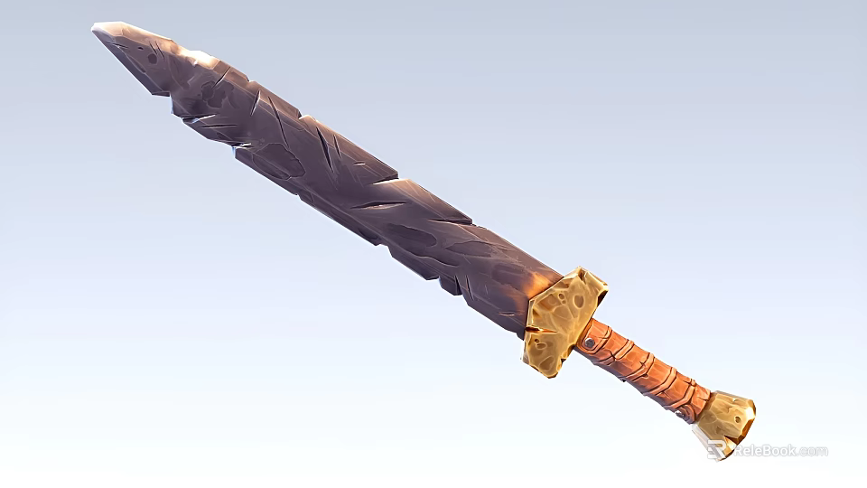 Fantasy Decorative Sword With Textured Metal Blade And Wooden Hilt Design 3d model 
