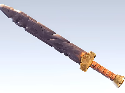 Fantasy Decorative Sword With Textured Metal Blade And Wooden Hilt Design 3d model