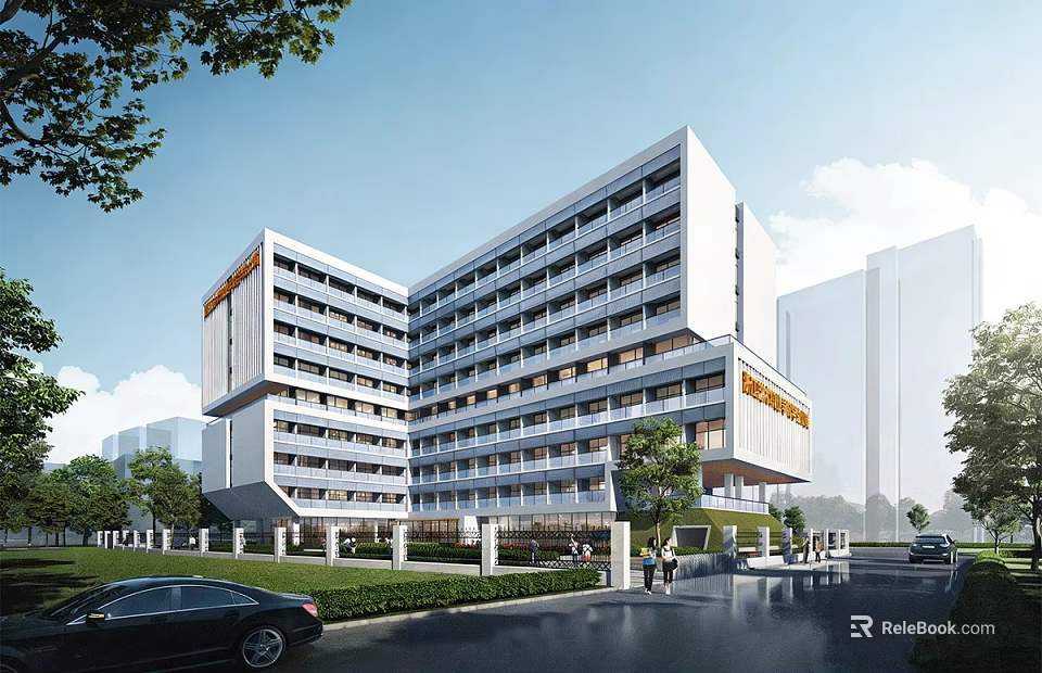 Modern School Building With Contemporary Design Multiple Floors And Green Landscaped Surroundings 3d model 