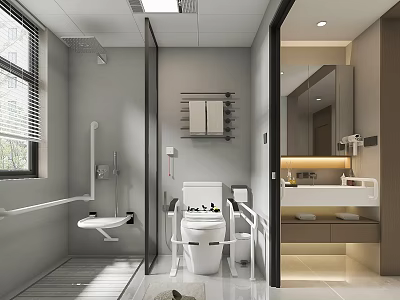 Modern Barrier Free Bathroom Interior With Safety Handrails Non Slip Floor And Clear Functional Zoning 3d model