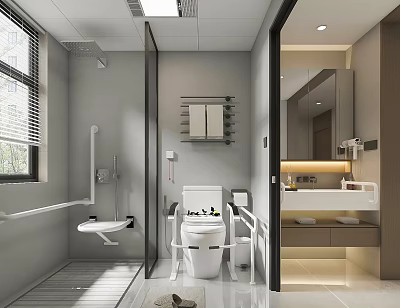Modern Barrier Free Bathroom Interior With Safety Handrails Non Slip Floor And Clear Functional Zoning 3d model