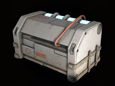 Industrial Equipment Metal Container With Orange Piping White Strips And Metal Latches 3d model