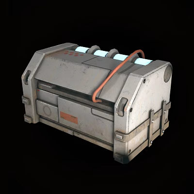 Industrial Equipment Metal Container With Orange Piping White Strips And Metal Latches 3d model