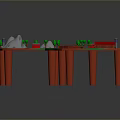 Children's Play Table With Green Surfaces Red Legs Train Track Hills Pool And Red Blocks